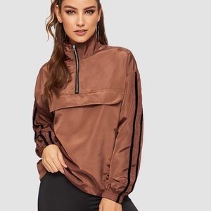 Shein Brown Sporty Zipper Windbreaker Size Xs